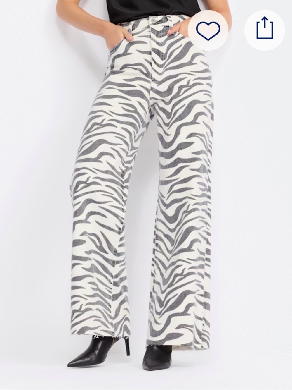 Daze Denim Far Out wide leg Jean in Zebra Print - White & Gray